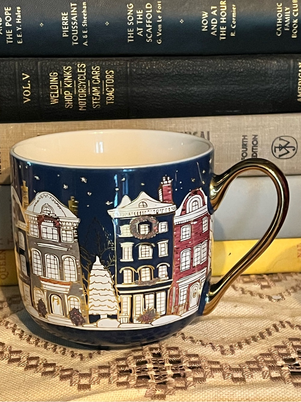 Anthropologie Holiday In The City London Edition  Blue & Gold Mug Coffee Tea